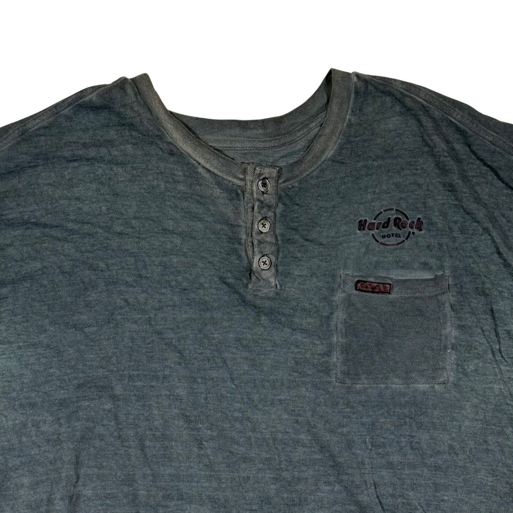 Hard Rock Hotel T Shirt Mens XXL Blue Gray Pocket Tee Short Sl0eeve Cotton Retro